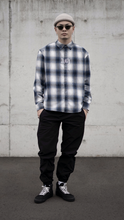 Load image into Gallery viewer, D / Hill Blue & White "Hills Lover Ambigram" Shadowcheck Shirt
