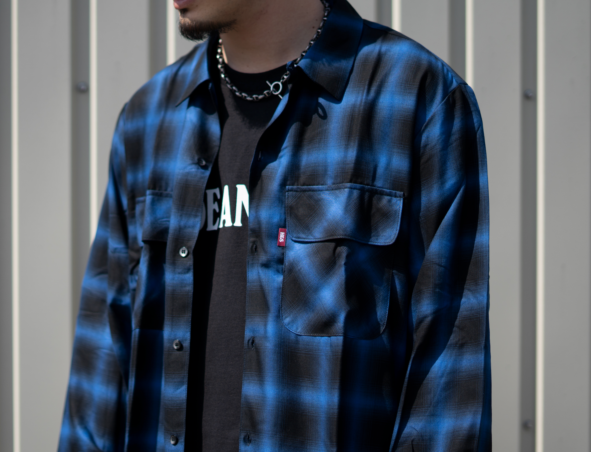 Hide and Seek Ombre Check L/S Shirt(23ss)(Blue)