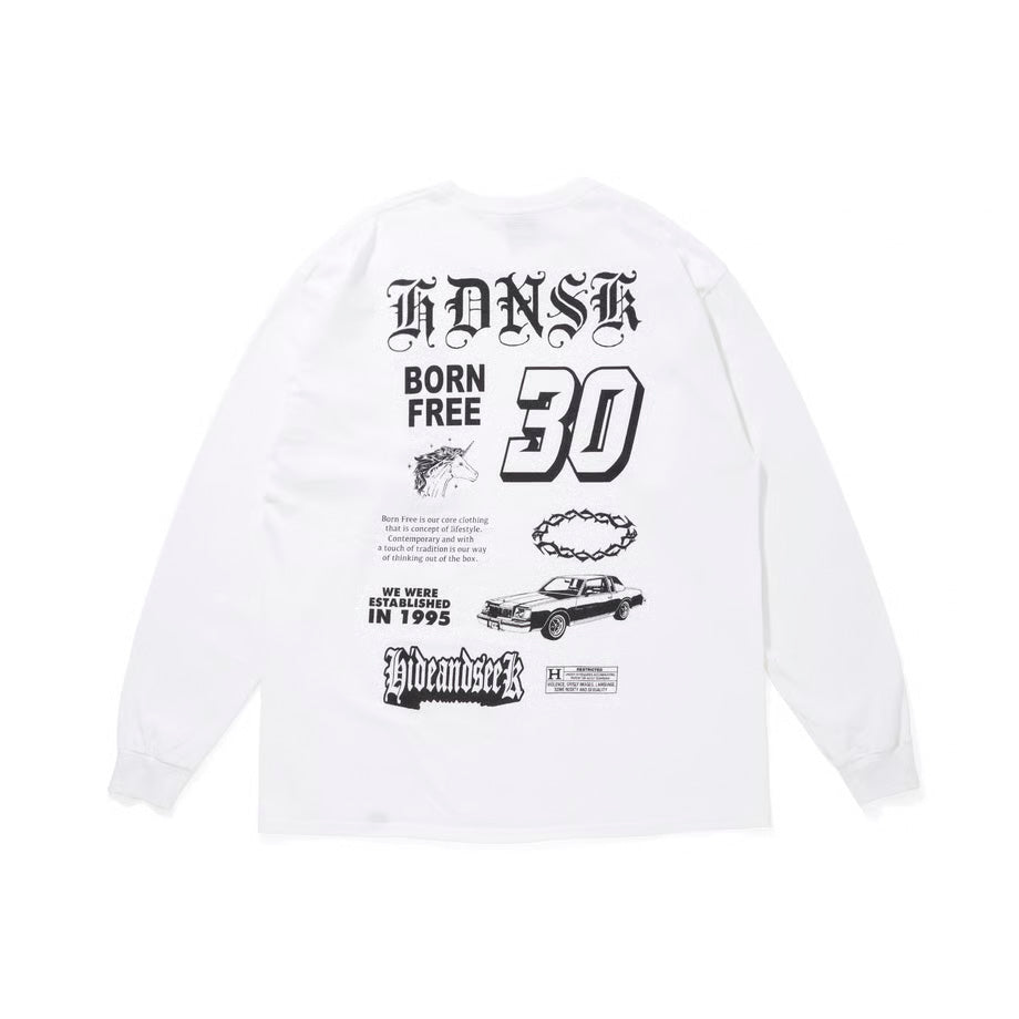 HIDEANDSEEK 長袖カットソー ホワイト HideandSeek 30 L/S Tee (WHT) – BASE L.H.P