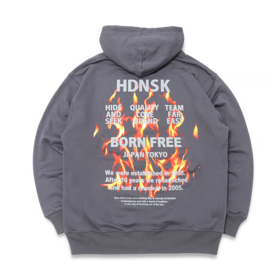 Hide and Seek Team Flame Hooded Sweat Shirt(Charcoal L)