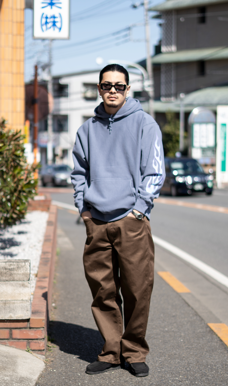 Hide and Seek Flame Hooded Sweat Shirt (Wash blue) – BASE L.H.P